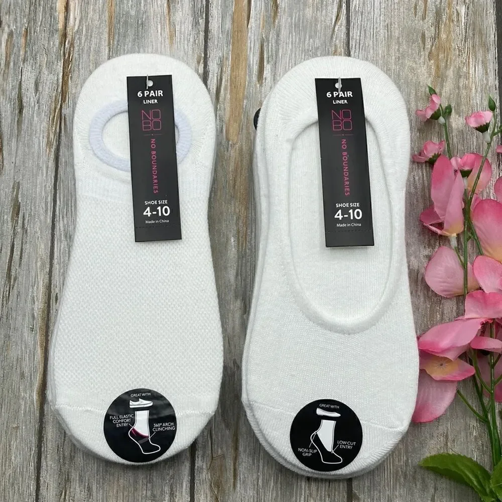 Women’s White Fashion Stay-Put & Low Liner Socks 2, 6-Packs Shoe Size 4-10